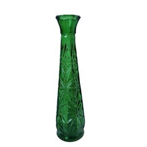 Vintage MCM Anchor Hocking Forest Green Starburst Pattern Bud Vase 9"